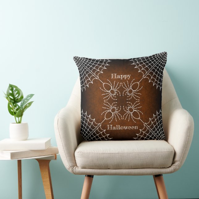 Cojín Decorativo Halloween Spiderweb arañas naranja blanco negro (Silla)