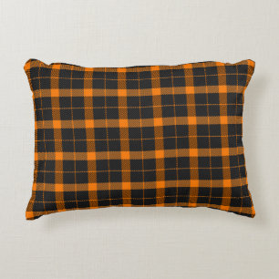 Cojín Decorativo Halloween Tartan plaid. Patrón escocés en naranja