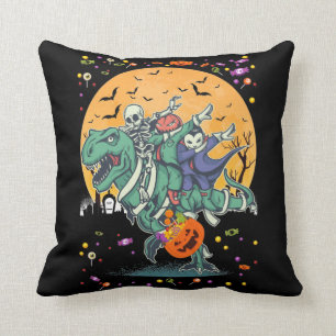 Cojín Decorativo Halloween Trex Dabbing Skeleton Dinosaurio