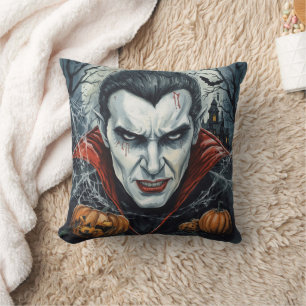 Cojín Decorativo Halloween, Vampiro Sediento, Parche de Calabaza