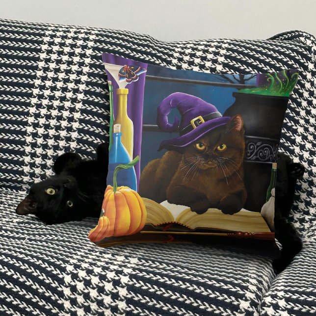 Cojín Decorativo Halloween Witch Cat Purple Magic (Subido por el creador)