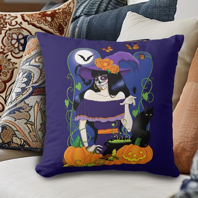 Cojín Decorativo Halloween Witch Sugar Skull (Subido por el creador)