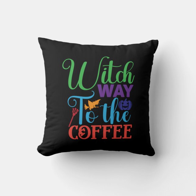 Cojín Decorativo Halloween Witch Way To the Coffee (Anverso)