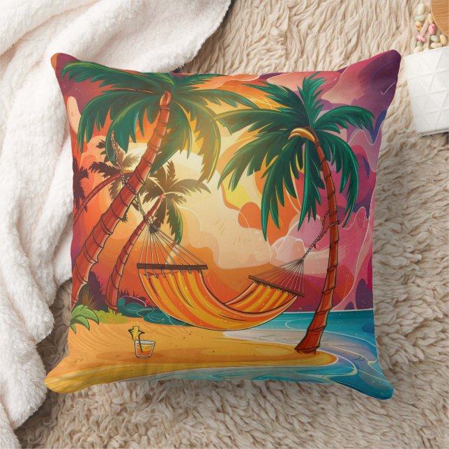 Cojín Decorativo Hamaca en isla tropical (Manta)