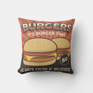 Cojín Decorativo Hamburguesa de queso retro vintage Man Cave