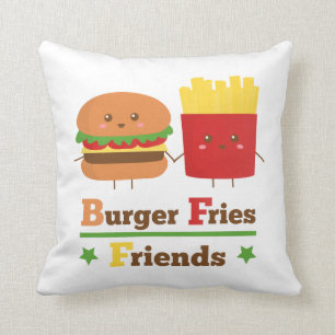 Cojín Decorativo Hamburguesa Patatas Amigos Cartoon Kawaii BFF