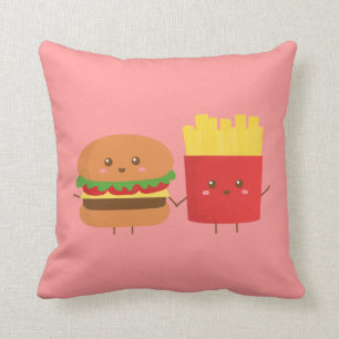 Cojín Decorativo Hamburguesa y patatas fritas lindas, amigos para s