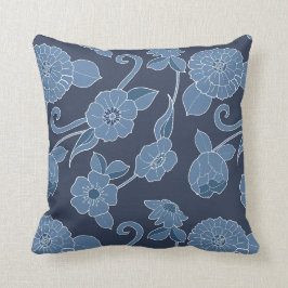 Cojín Decorativo Hampton azul y blanco negrita Patrón floral