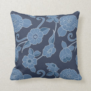Cojín Decorativo Hampton azul y blanco negrita Patrón floral
