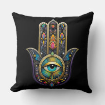 Hamsa negro colorido con tercer ojo turquesa