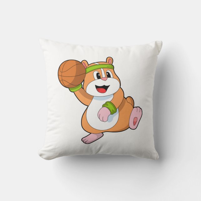 Cojín Decorativo Hamster como jugador de baloncesto con baloncesto (Anverso)