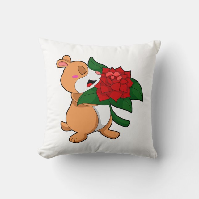 Cojín Decorativo Hámster con Rosa de flores (Anverso)