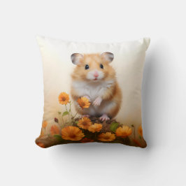 Cojín Decorativo Hamster Entre Flores Naranjas