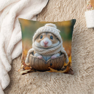 Cojín Decorativo Hamster otoñal en un caparazón de nueces