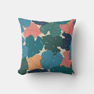Cojín Decorativo Hand drawn monstera leaves of orange, pink, blue