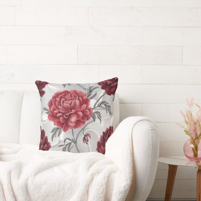 Cojín Decorativo Hand-Drawn Peony Throw Pillow Cover Elegant Crimso (Sofá)