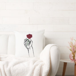 Cojín Decorativo Hand Holding Rose Minimal Art – Elegant Floral Cus