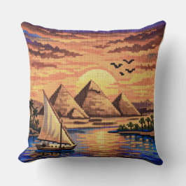Cojín Decorativo Handcrafted-Effect Giza Pyramids & Nile Sunset 
