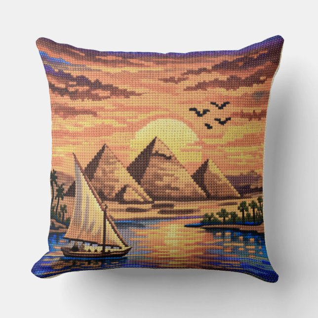 Cojín Decorativo Handcrafted-Effect Giza Pyramids & Nile Sunset  (Anverso)