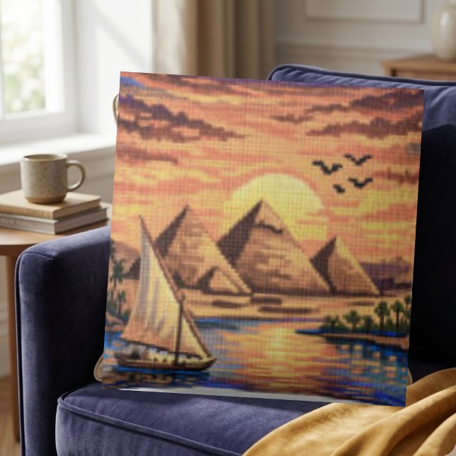 Cojín Decorativo Handcrafted-Effect Giza Pyramids & Nile Sunset  (Subido por el creador)