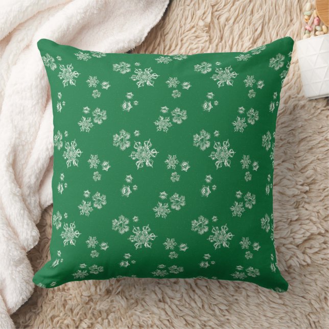 Cojín Decorativo Handmade Snowflake Flurries - Bright Green & White (Manta)