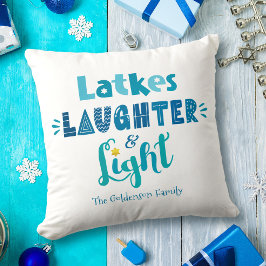 Cojín Decorativo Hanukkah Blanco Latón Risas Luz Diversión Azul Tip
