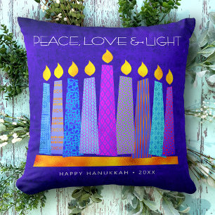 Cojín Decorativo Hanukkah Blue Boho Pattern Vela Paz Luz de amor