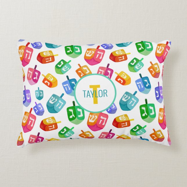 Cojín Decorativo Hanukkah Dreidels vacaciones acuáticas con arcoiri (Anverso)