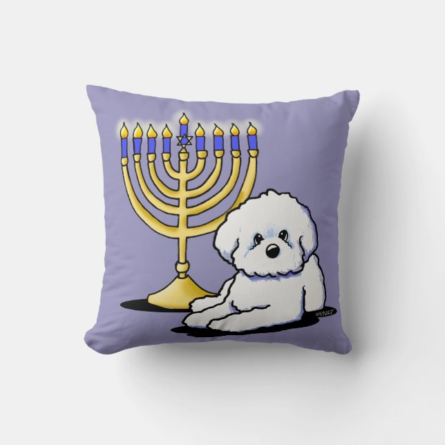 Cojín decorativo Hanukkah Menorah Bichon (Anverso)