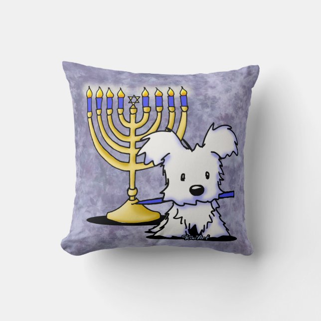 Cojín Decorativo Hanukkah Menorah Westie (Anverso)