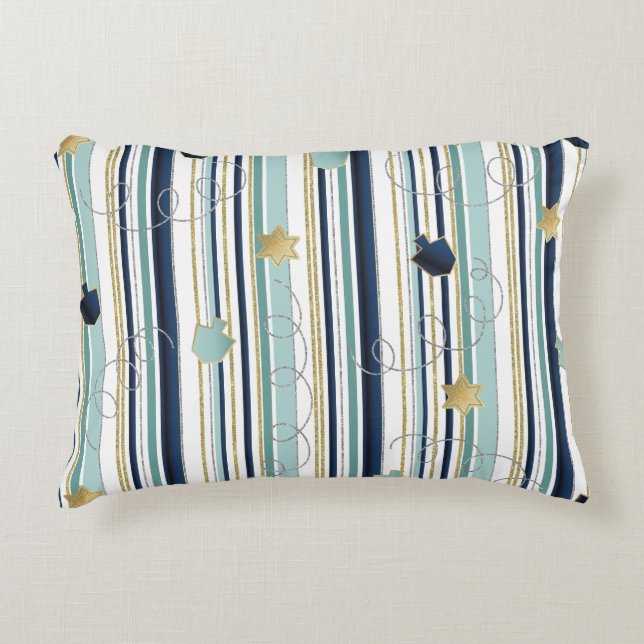 Cojín Decorativo Hanukkah Pillow Dreidels N Stars (Anverso)