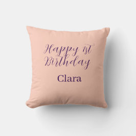 Cojín Decorativo Happy 1st birthday orange purple boho retro name 