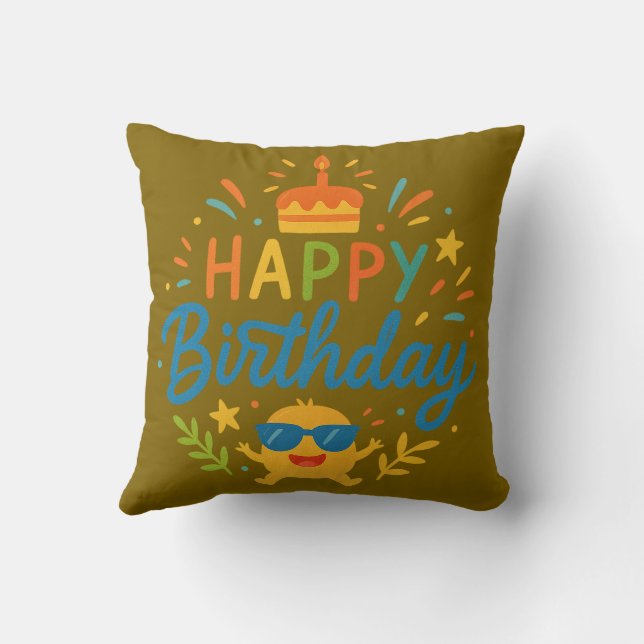 Cojín Decorativo Happy Birthday | Cute Sunshine Throw Pillow (Reverso)