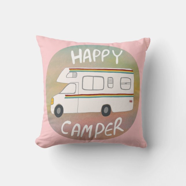 Cojín Decorativo Happy Camper Rainbow RV Sunset Motorhome RV (Anverso)