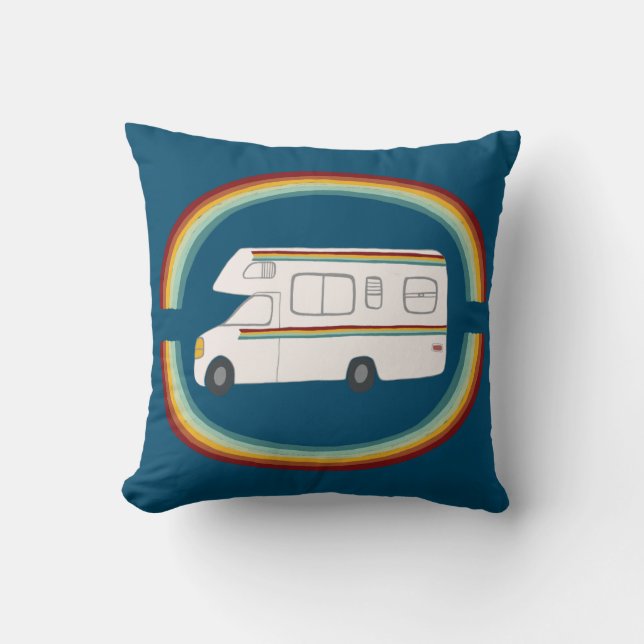 Cojín Decorativo Happy Campers Rainbows Whimsical Motorhome RVing (Anverso)