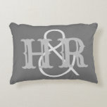 Cojín Decorativo Happy Couple Initials on an<br><div class="desc">Boda actual cojín de regalo o Boda. Las iniciales impresas en esta almohada de tiras hacen un regalo ideal para un boda para una pareja casada. Incorpora las dos iniciales.</div>