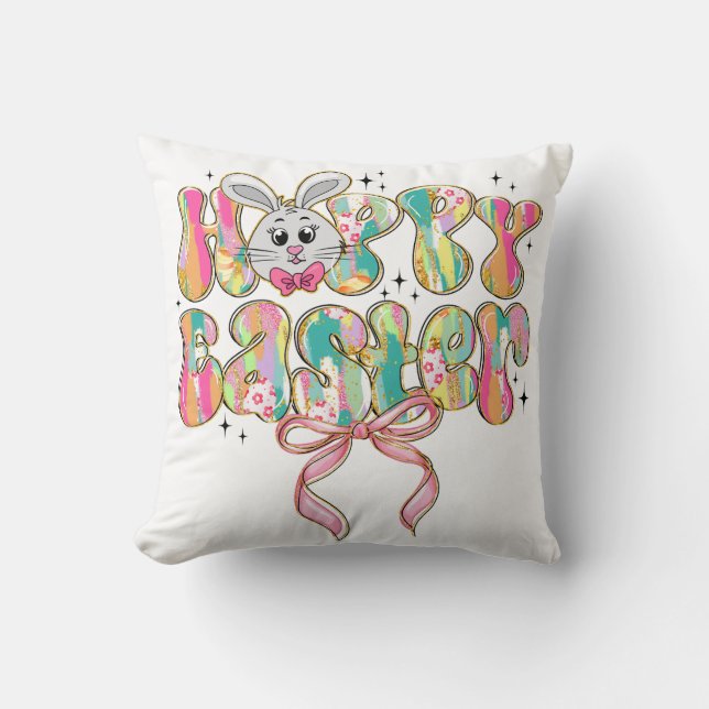 Cojín Decorativo Happy Easter Bunny Coquette Bow (Anverso)
