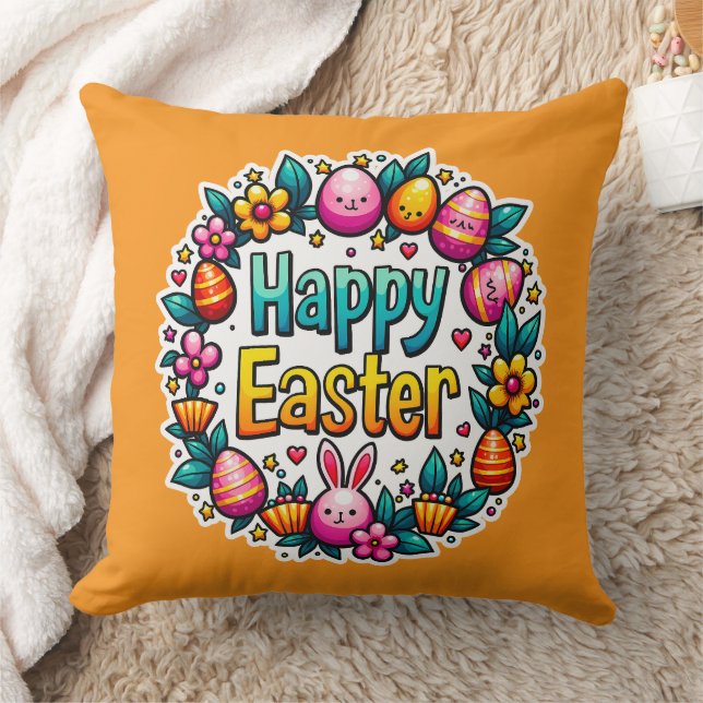 Cojín Decorativo Happy Easter – Cute Bunny Lettering almofada (Manta)