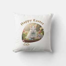 Cojín Decorativo Happy Easter white bunny year photo family name 