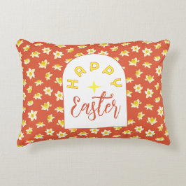 Cojín Decorativo Happy Easter. Yellow Daffodils Spring Modern.