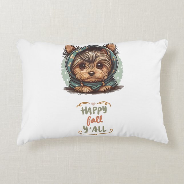 Cojín Decorativo Happy Fall Y'all Yorkshire Terrier Otumn Hoodie (Anverso)