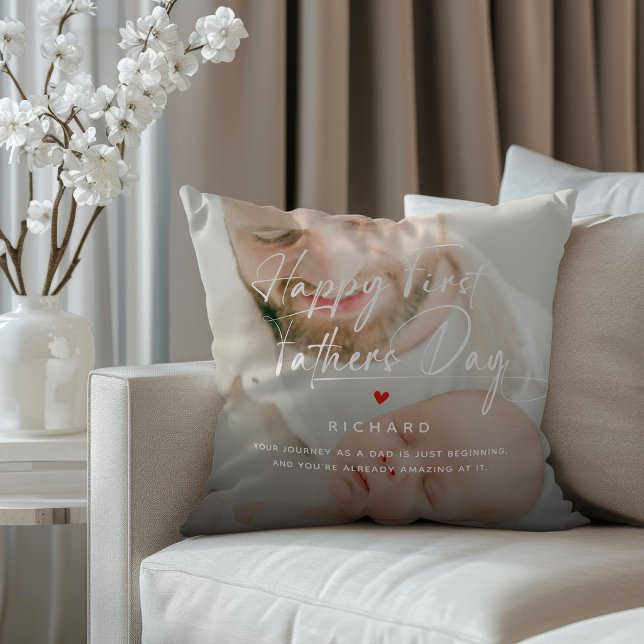 Cojín Decorativo Happy First Father's Day Photo Collage & Quote (Subido por el creador)