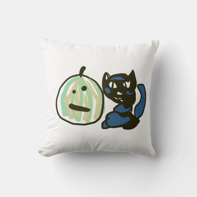 Cojín Decorativo Happy Green Jack o Lantern Black Cat  (Anverso)