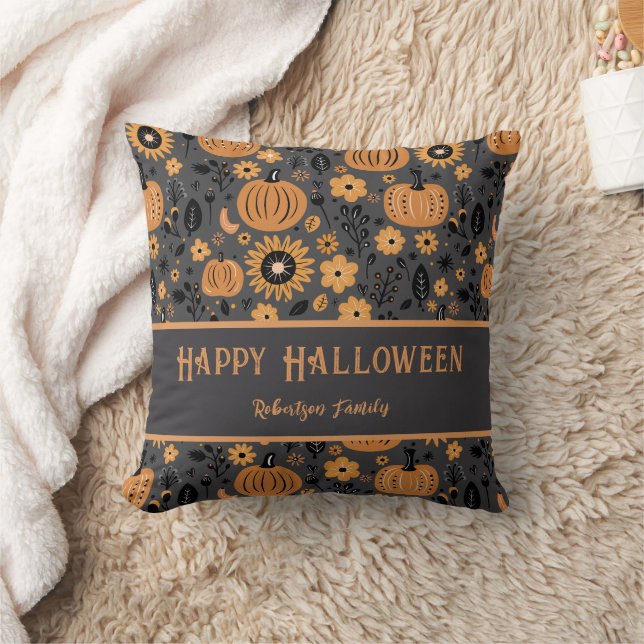 Cojín Decorativo Happy Halloween Fall Pumpkin Family Name (Manta)