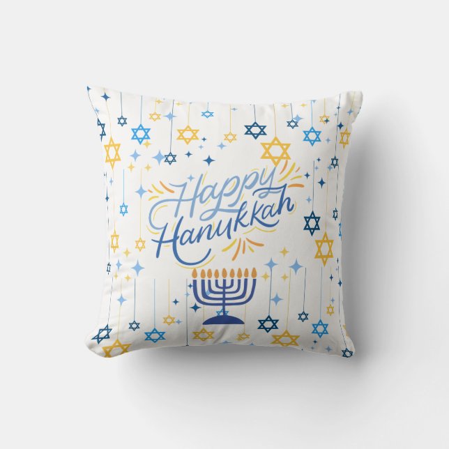 Cojín Decorativo Happy Hanukkah Blue And Gold (Anverso)