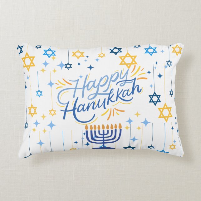 Cojín Decorativo Happy Hanukkah Blue And Gold (Anverso)