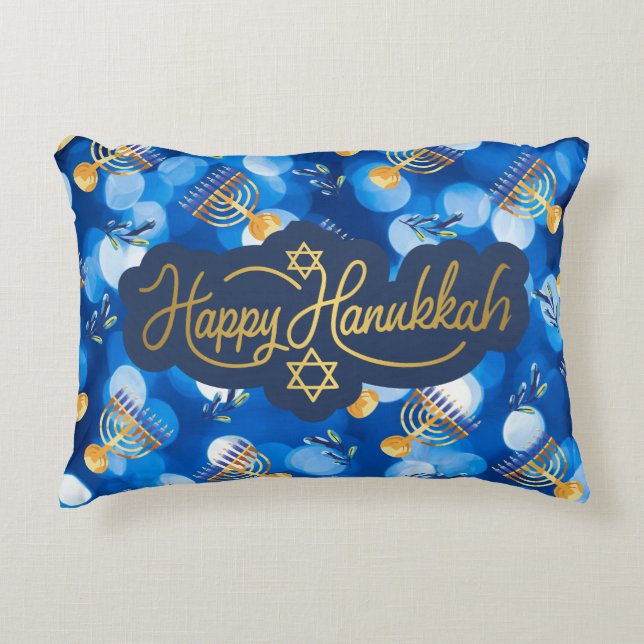 Cojín Decorativo Happy Hanukkah Blue And White (Anverso)