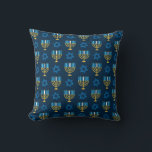 Cojín Decorativo Happy Hanukkah Blue Menorah Star of David Pattern<br><div class="desc">Brighten up your holidays with this cheerful Hanukkah throw Pillow featuring a stylish blue and elegant golden pattern of Jewish stars and a traditional menorah to light up your celebrations.</div>