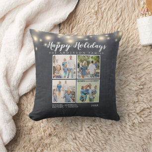 Cojín Decorativo Happy Holidays Chalkboard String Lights Photo