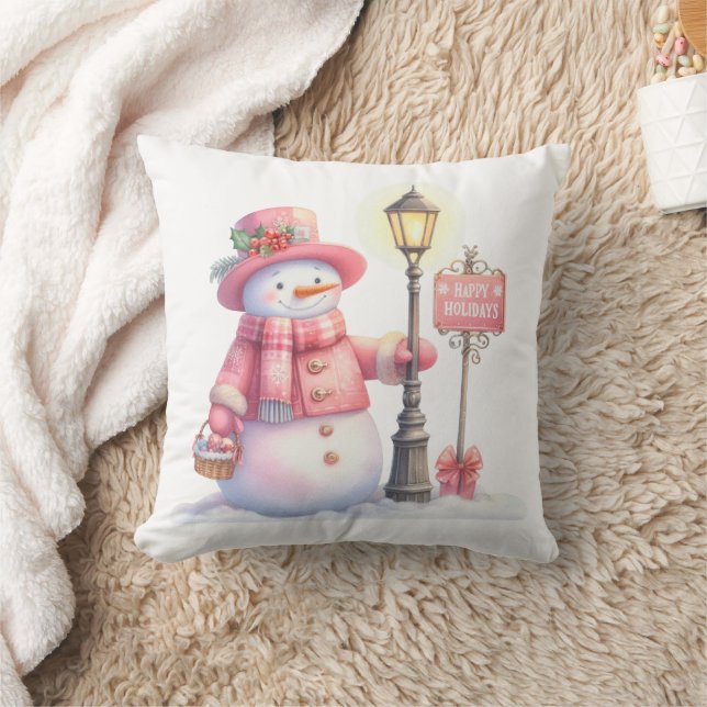 Cojín Decorativo Happy Holidays Snowman Throw Pillow (Manta)